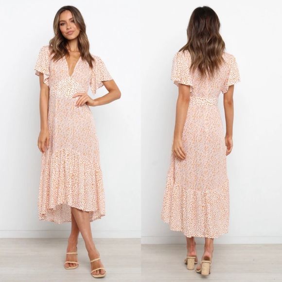 Petal & Pup Dresses & Skirts - Petal & Pup Cudalle Floral Flutter Sleeve A-line Ruffle Hem Midi Dress